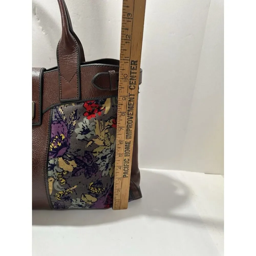 FOSSIL Vintage Reissue Weekender‎ Tapestry Print Brown Leather Shoulder Handbag